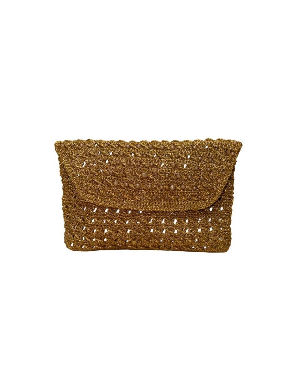 Handcrafted Woven Women’s Gold Metallic Beaded & Satin Lining Mini Clutch